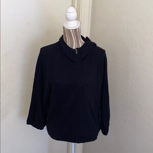 Lucy Quarter Black Print Design Quarter Zip Closure Hooded Pullover Athletic